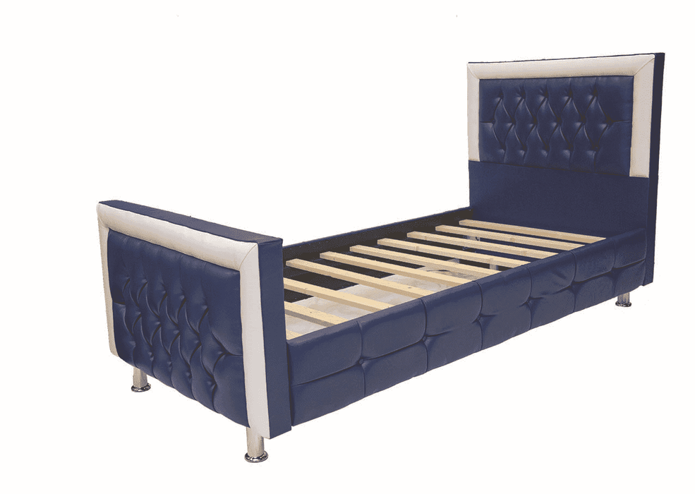 Blue Sleigh Bed – Leather Faux